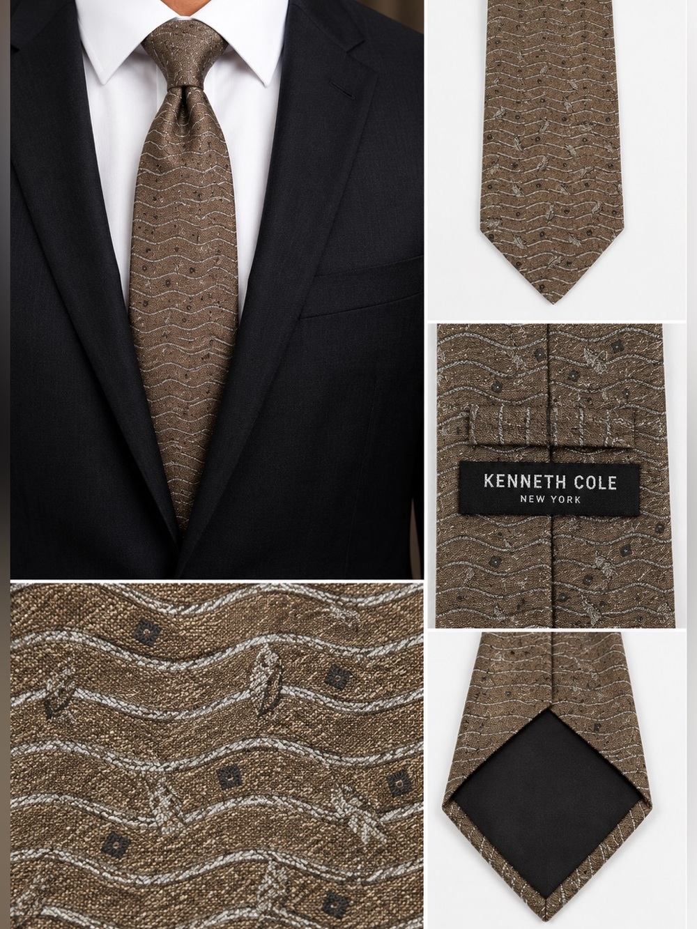 Kenneth Cole Brown Swirled Silk Tie